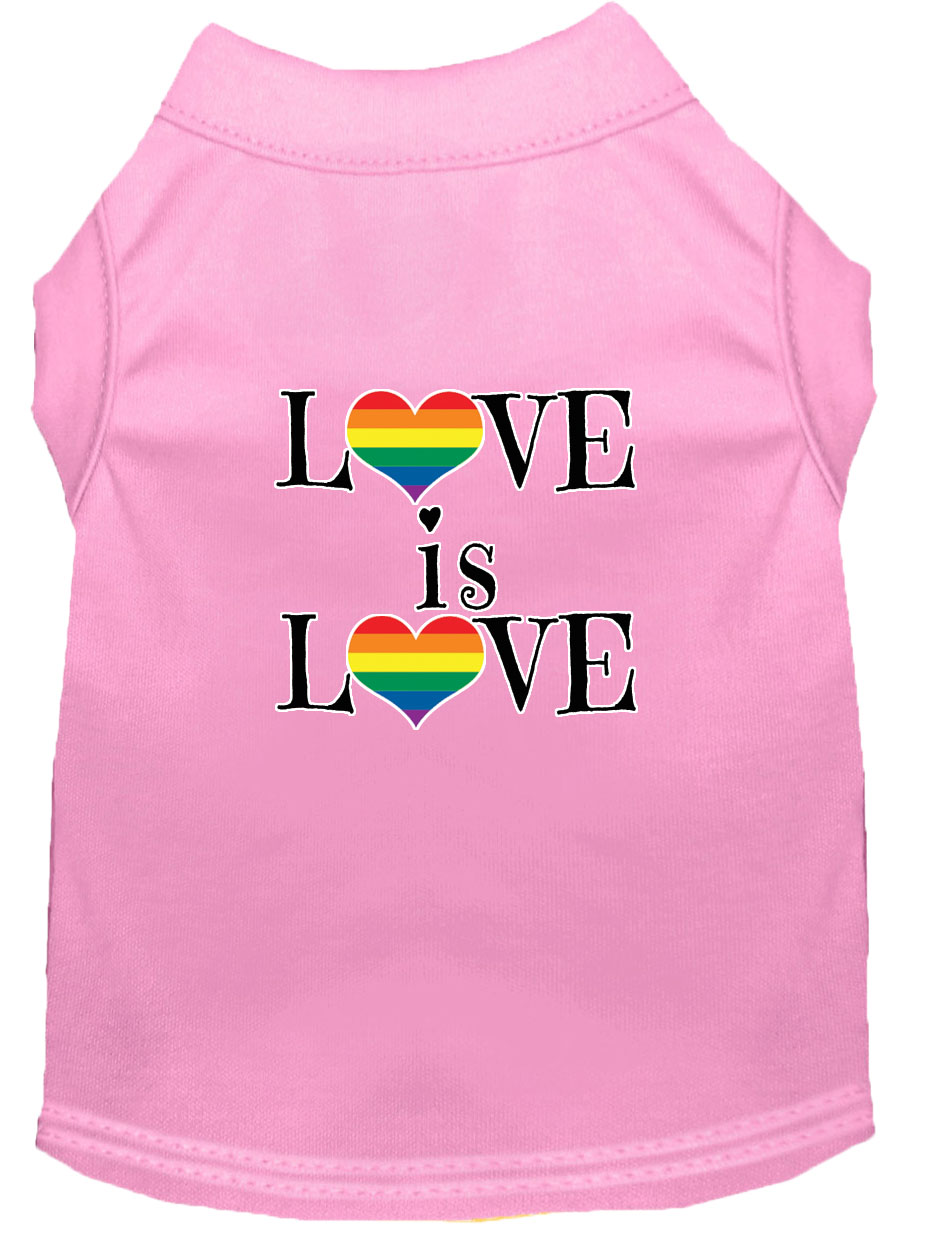Love is Love Screen Print Dog Shirt Light Pink XS